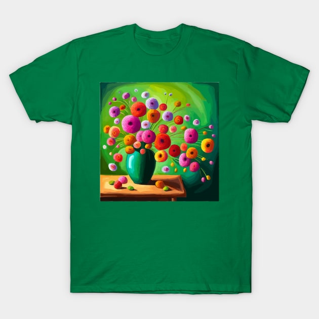 Cute Abstract Flowers in a Green Vase Still Life Painting T-Shirt by bragova